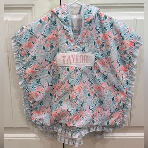 Taylor - Floral Hooded Poncho - Pink & Aqua
